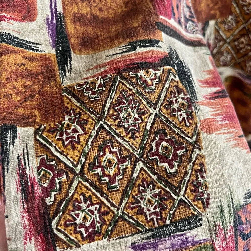 VINTAGE 80s unique patchwork print earthy abstract block ethnic blazer jacket Orange Size 8 - Image 13