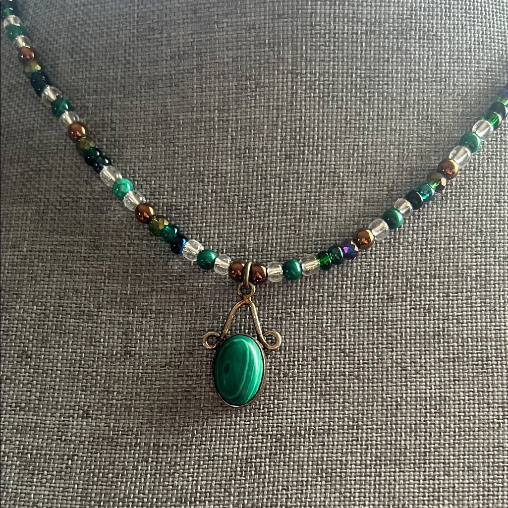 Handmade Malachite + Hematite Beaded Necklace with Malachite Pendant 💚 - Image 3