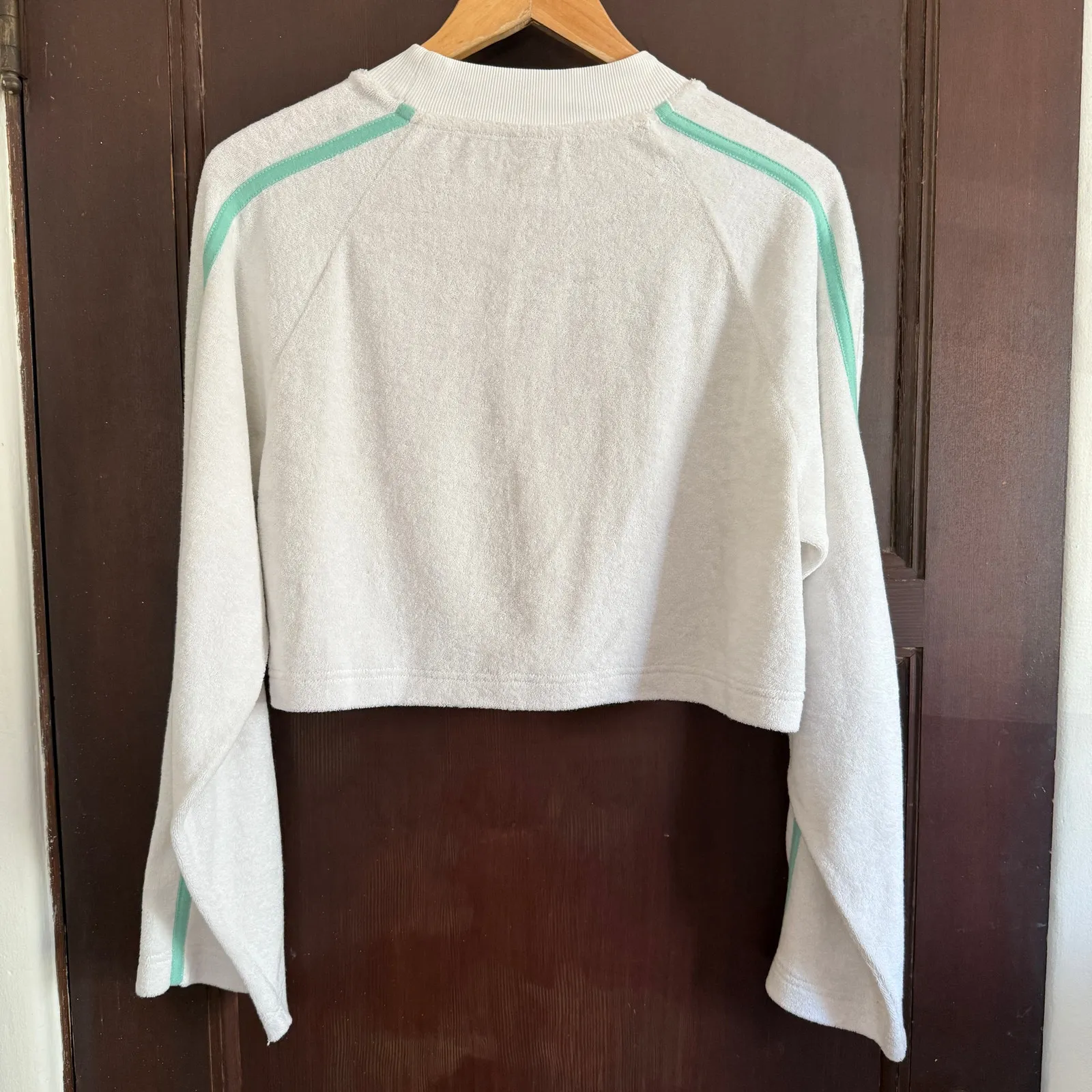 L*SPACE | White Terry Cloth Crew Neck Crop Top with wide sleeves | Small - Image 4