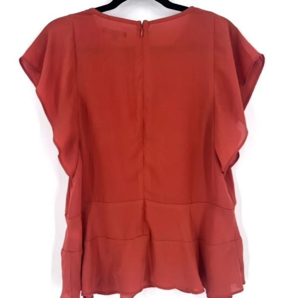 Stella & Dot Women's Crew Neck Back Zip Peplum Ruffle Blouse Orange Size Medium - Image 4
