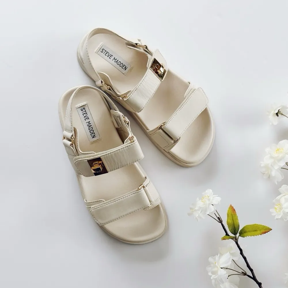 Steve Madden Mona Bone Leather Multi Strap Sandals Shoe Comfortable Size 5 - Image 2