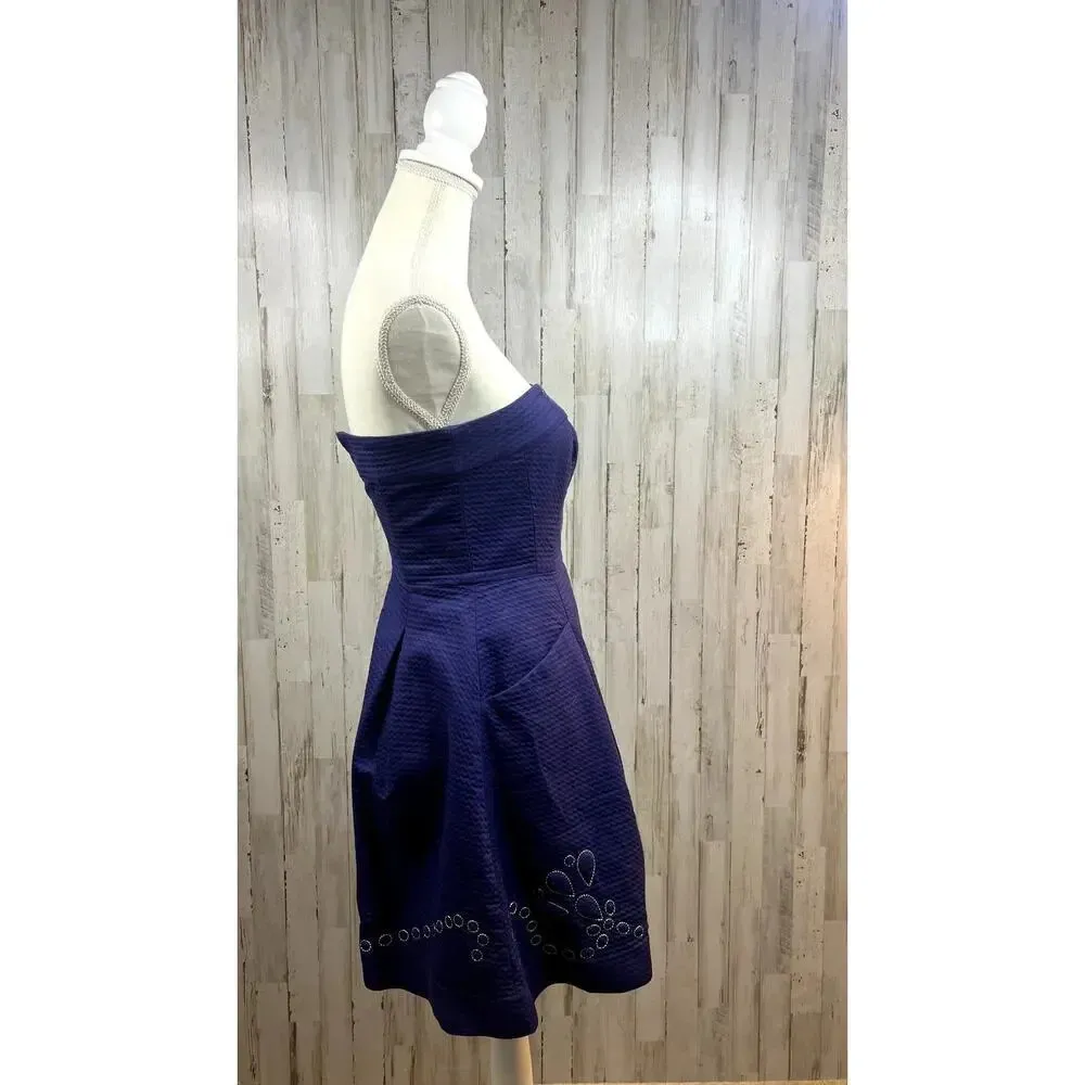 Lilly Pulitzer Women's Bernadette Strapless‎ Embroidered Dress Navy Blue Size 0 - Image 3
