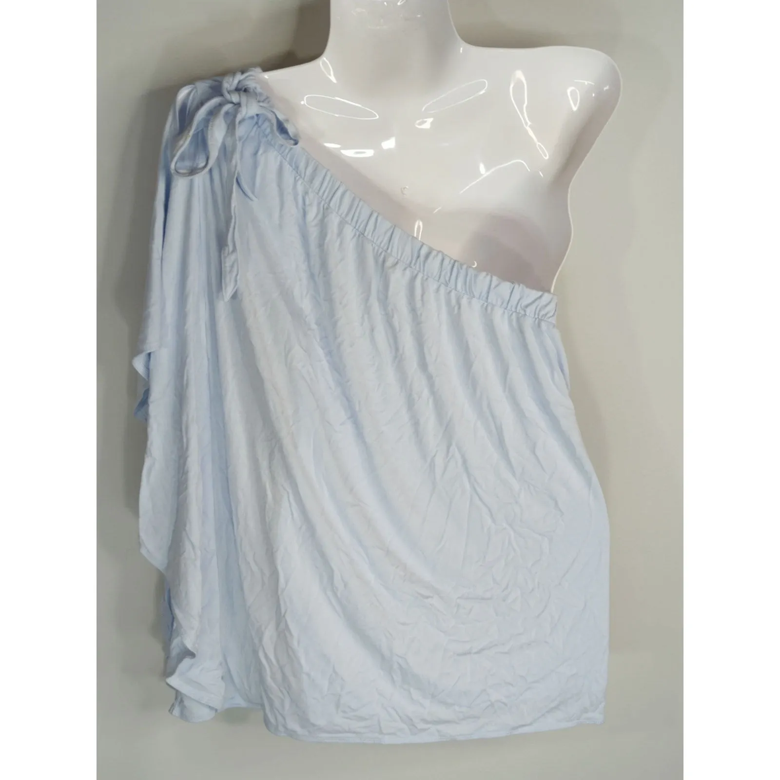 Aritzia Babaton Blue Wilmer One Shoulder Flowy Swing Loose Drape Top Women's M - Image 3