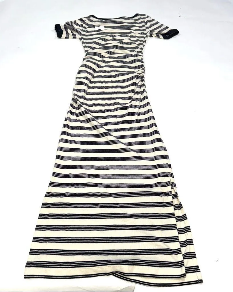 GANNI Striped Soft Cotton Rib Short Sleeve Dress Small - Image 4