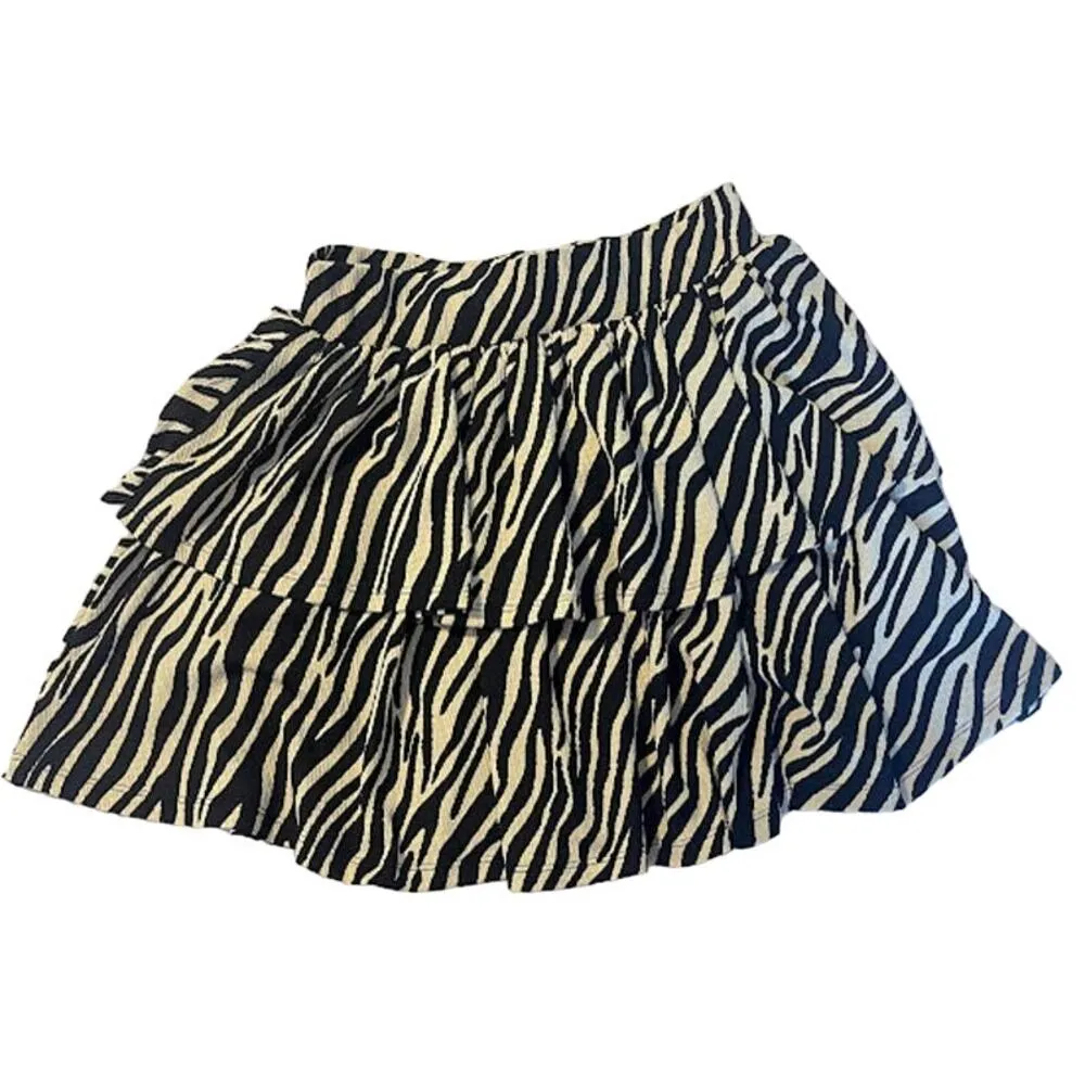 Glo Fashion London Animal Print Tiered Mini Skirt Size Medium Black - Image 4