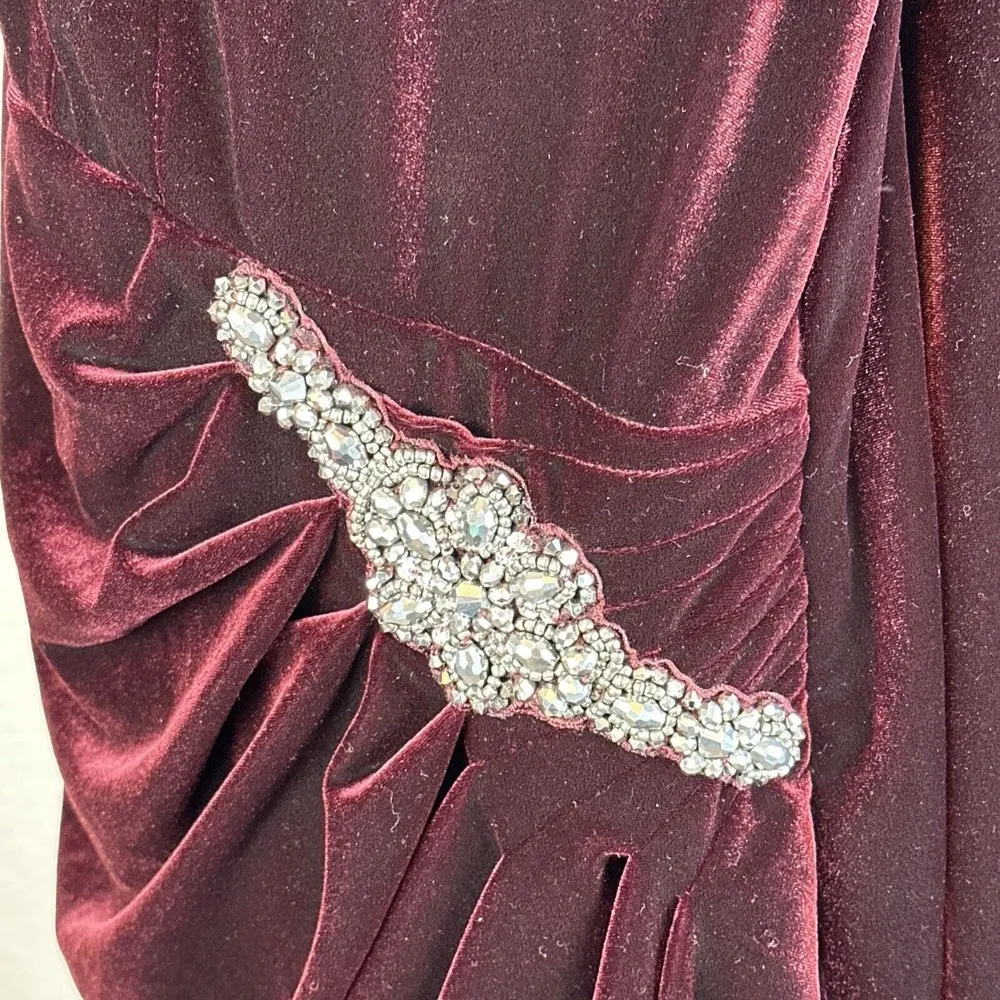 Alex Evenings Womens Dress 24W Plus Wine Velvet Beaded Waist 3/4 Sleeve Holiday - Image 3