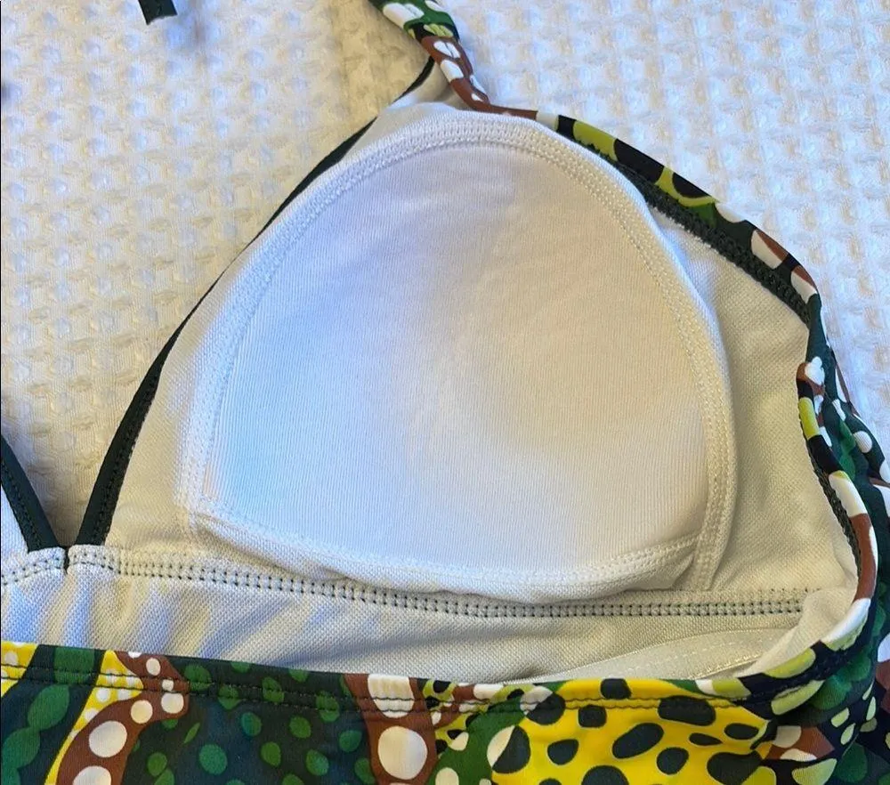 MERONA Tankini Halter Swimsuit Top Size LARGE Colorful Print Green Yellow - Image 9