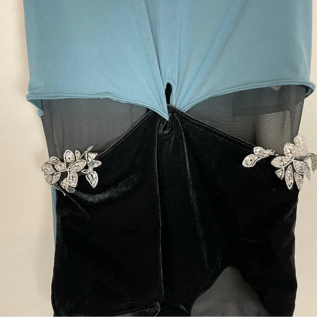 Weissman Dance Costume Adult Medium Velvet‎ Bottom Sleeveless Open Front Skirt Blue - Image 6