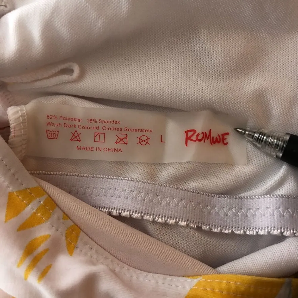 Romwe One Piece Swimsuit Halter Shelf Bra Removable Cups Floral Yellow White L - Image 4