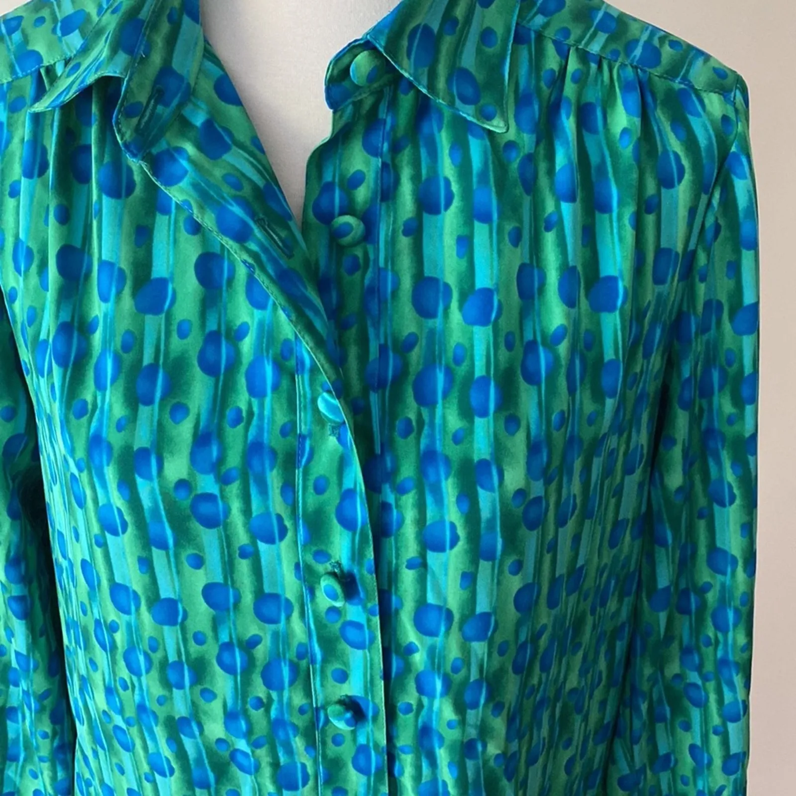 Vintage Dress 10 Long Sleeve Shirtdress Retro Classic Atomic 80s 90s USA Mod Blue - Image 8