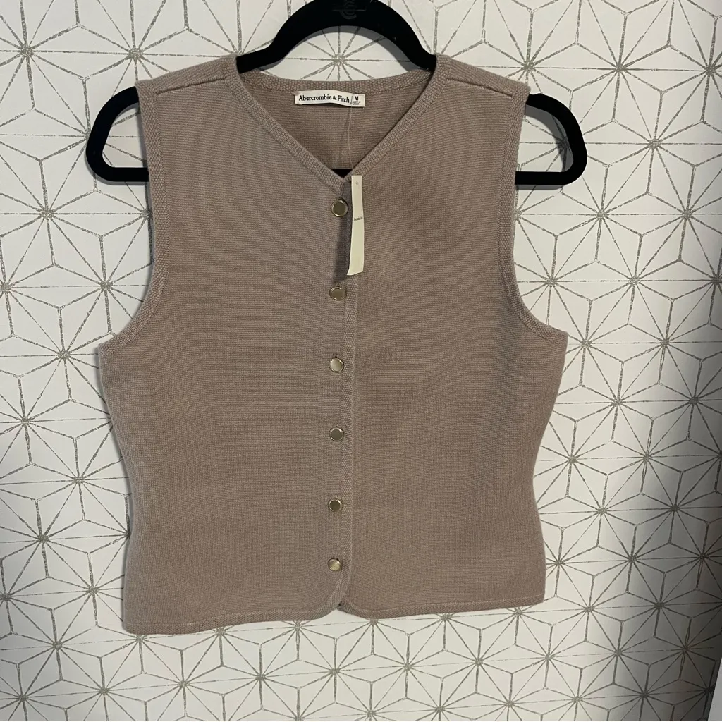 Abercrombie Taupe Mara Knit Vest Bronze Button - Image 4