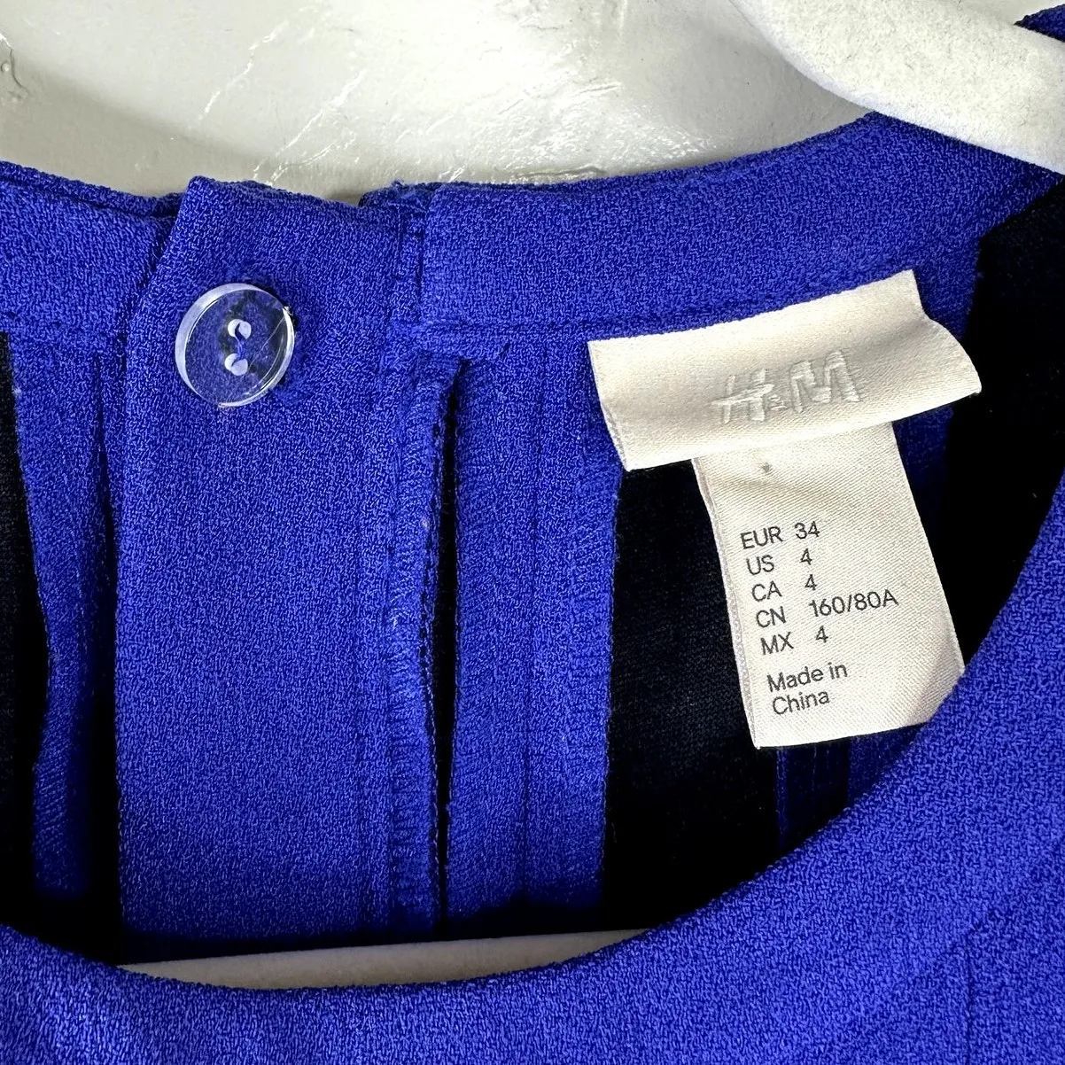 H&M Periwinkle Blue Sleeveless Twill Boat Neck Pleated Flared Mini Dress Size 4 - Image 4