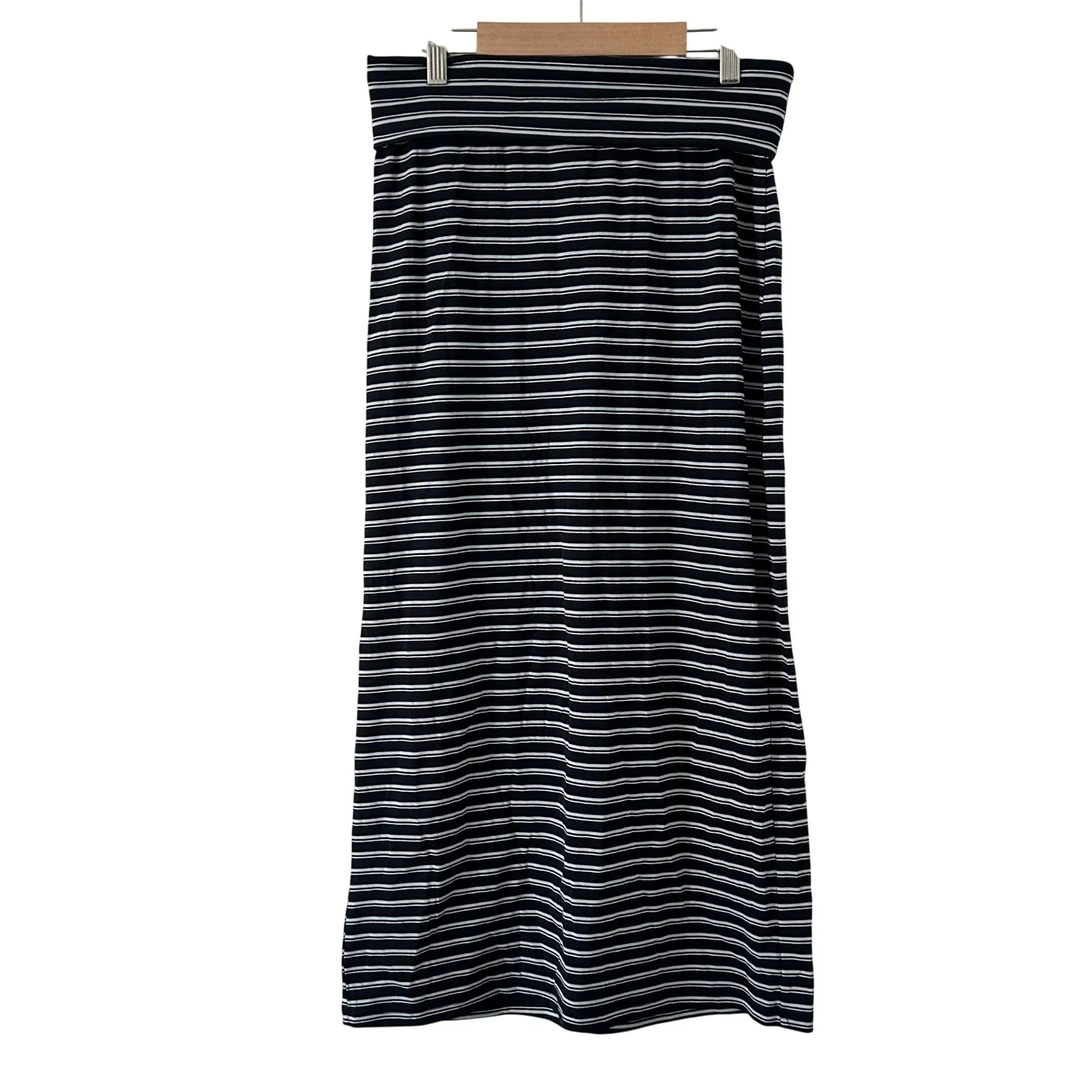 OGL Women's Low Rise Folded Waist Navy White Striped Midi Skirt S Small New Blue - Image 2