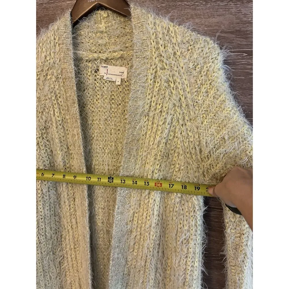 Anthropologie Sweater Sz M LARKIN SHIMMER CARDIGAN Yellow Gold Open SOFT - Image 5