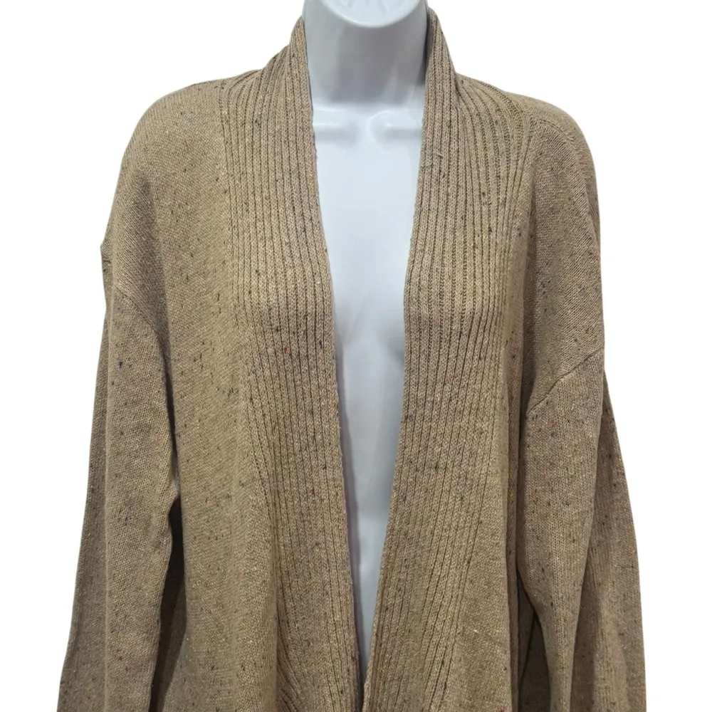 easel NEW‎  Tan Multicolor Micro Dot Ruffle Cardigan Holiday Wool Blend Cozy L - Image 3