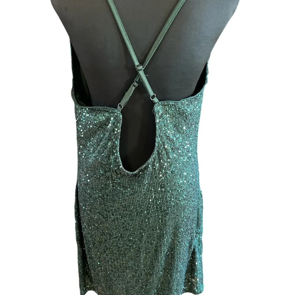 Elegant Green Sequin Mini Dress Size 14 - Image 2