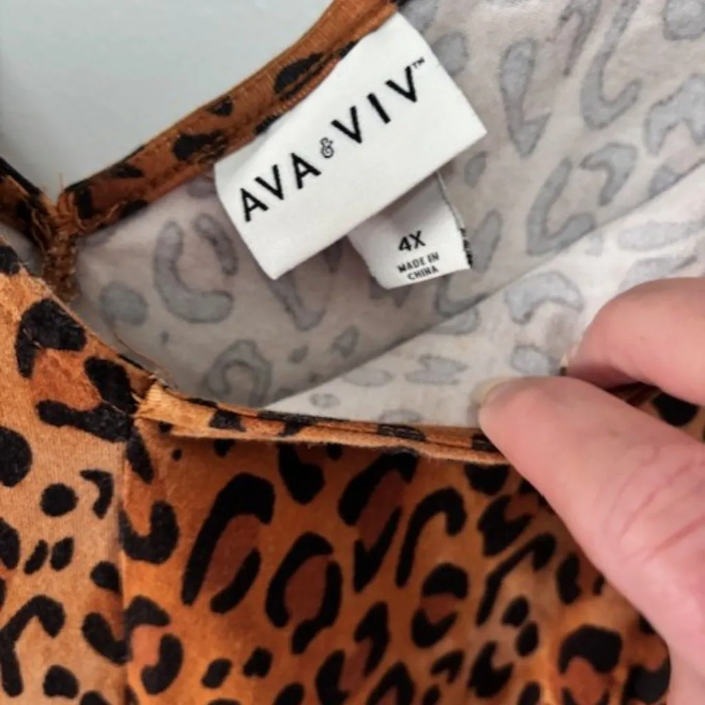 Ava & Viv Dress 4X Brown Black Leopard Animal Print V-Neck Stretch Casual Edgy - Image 7