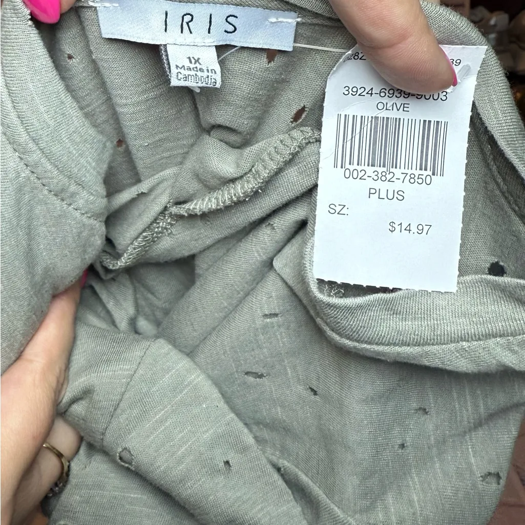 Iris  Sage Distressed Lace-Up Tee - Image 3