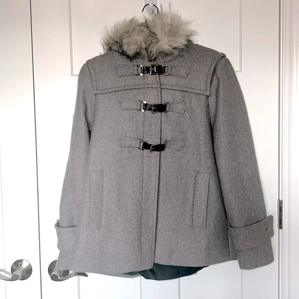  Faux Fur Hooded Pocketed Pea Coat - Image 4