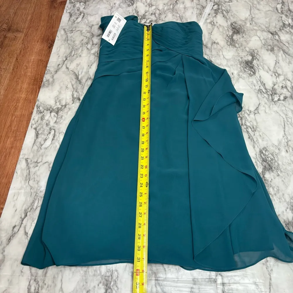 Azazie Madalynn Bridesmaid Dress one shoulder Peacock NWT Size A4 ruffle detail - Image 6