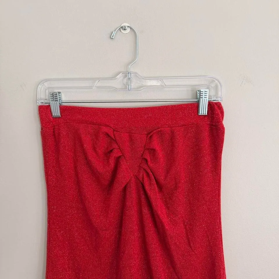 DEADSTOCK Y2K RED SHIMMERY POETRY CLOTHING TUBE TOP Size M - Image 2