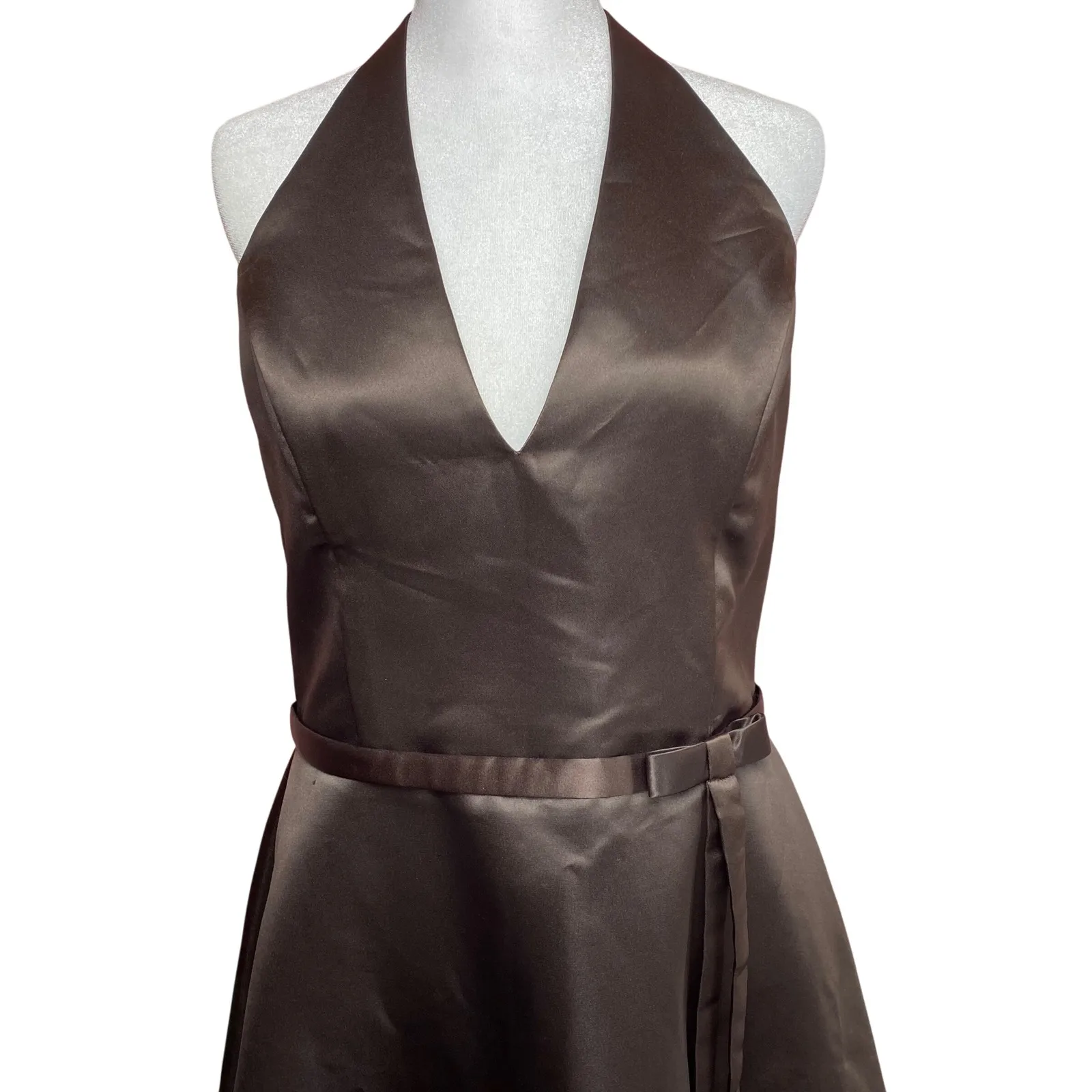 Jessica McClintock Brown Halter Dress Party Cocktail Bridesmaid‎ Size 12 Satin - Image 2