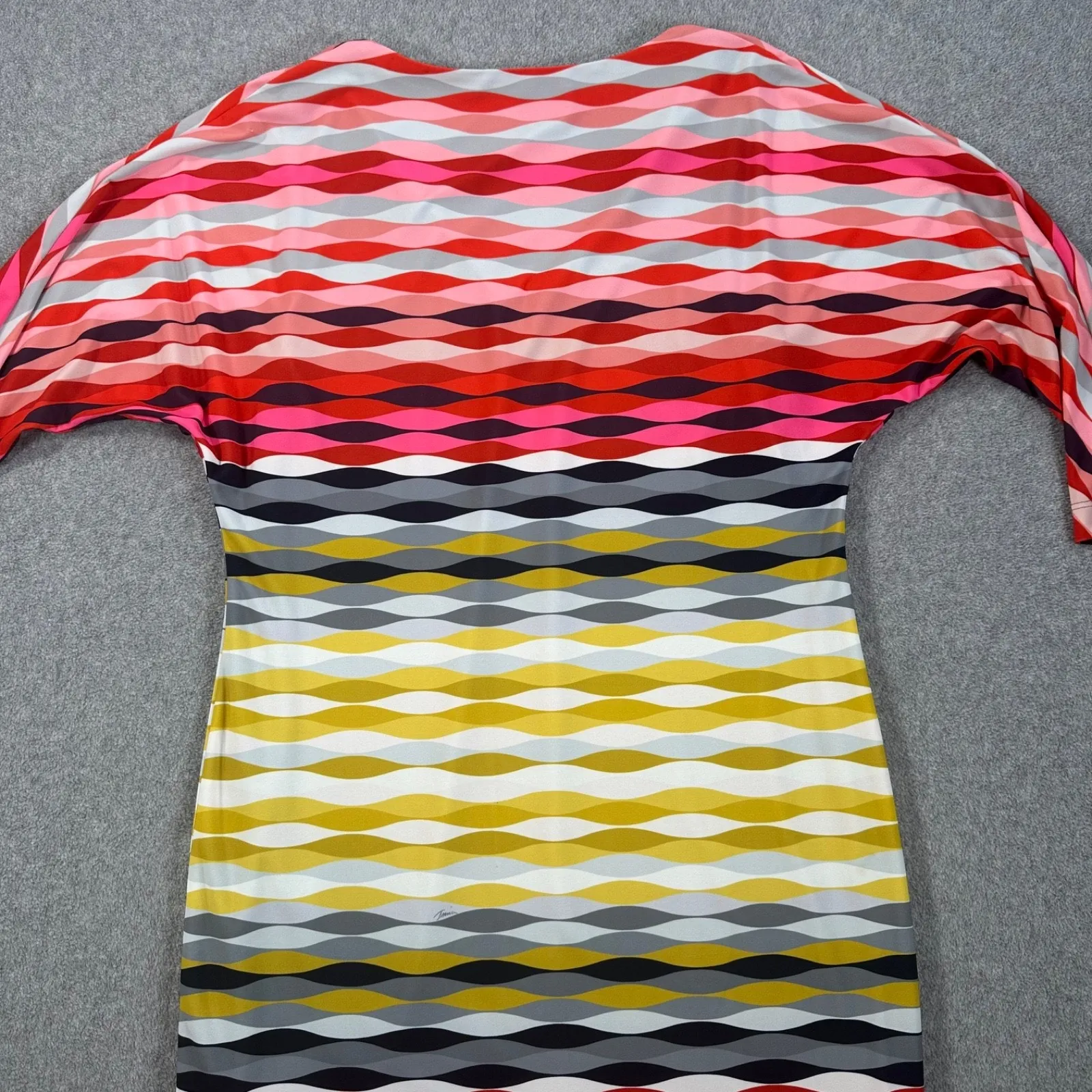 Trina Turk V-Neck Wavy Lines Dress Red Gray Yellow TD14R503 Pullover No Size Tag - Image 11