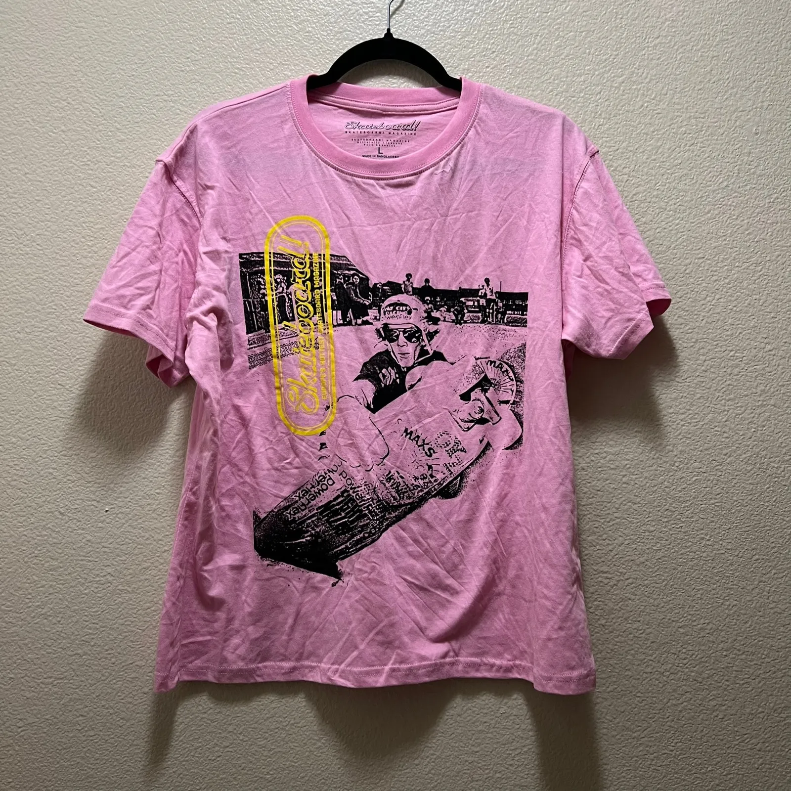 Skateboard Graphic Tee Pink Short Sleeves Crew Neck 100% Cotton Sz L Size L - Image 2