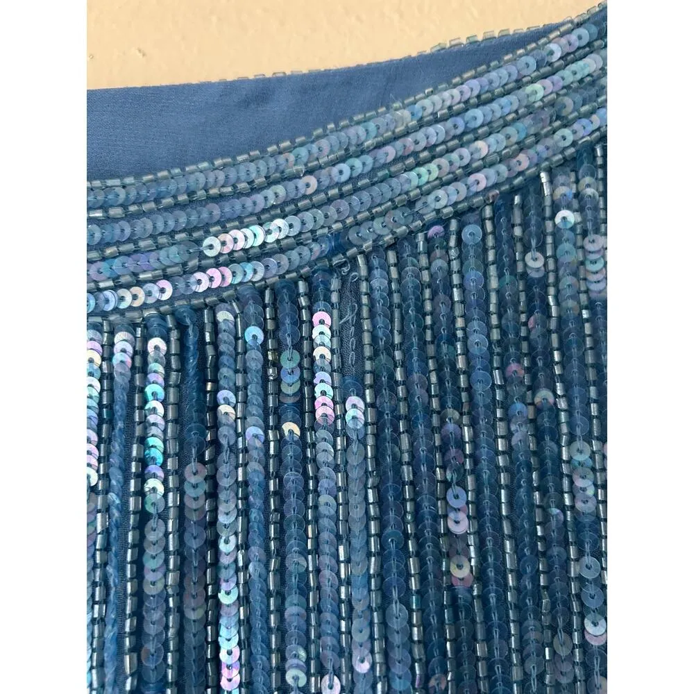 INC International Concepts Blue Sequin Skirt Size 6 - Image 3