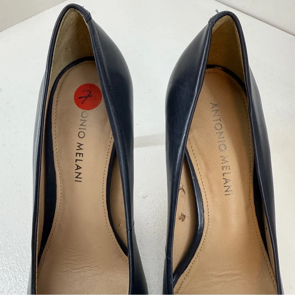Antonio Melani 7M Black Leather Women's Pumps Shoes High Heels Pointed Toes - Image 5
