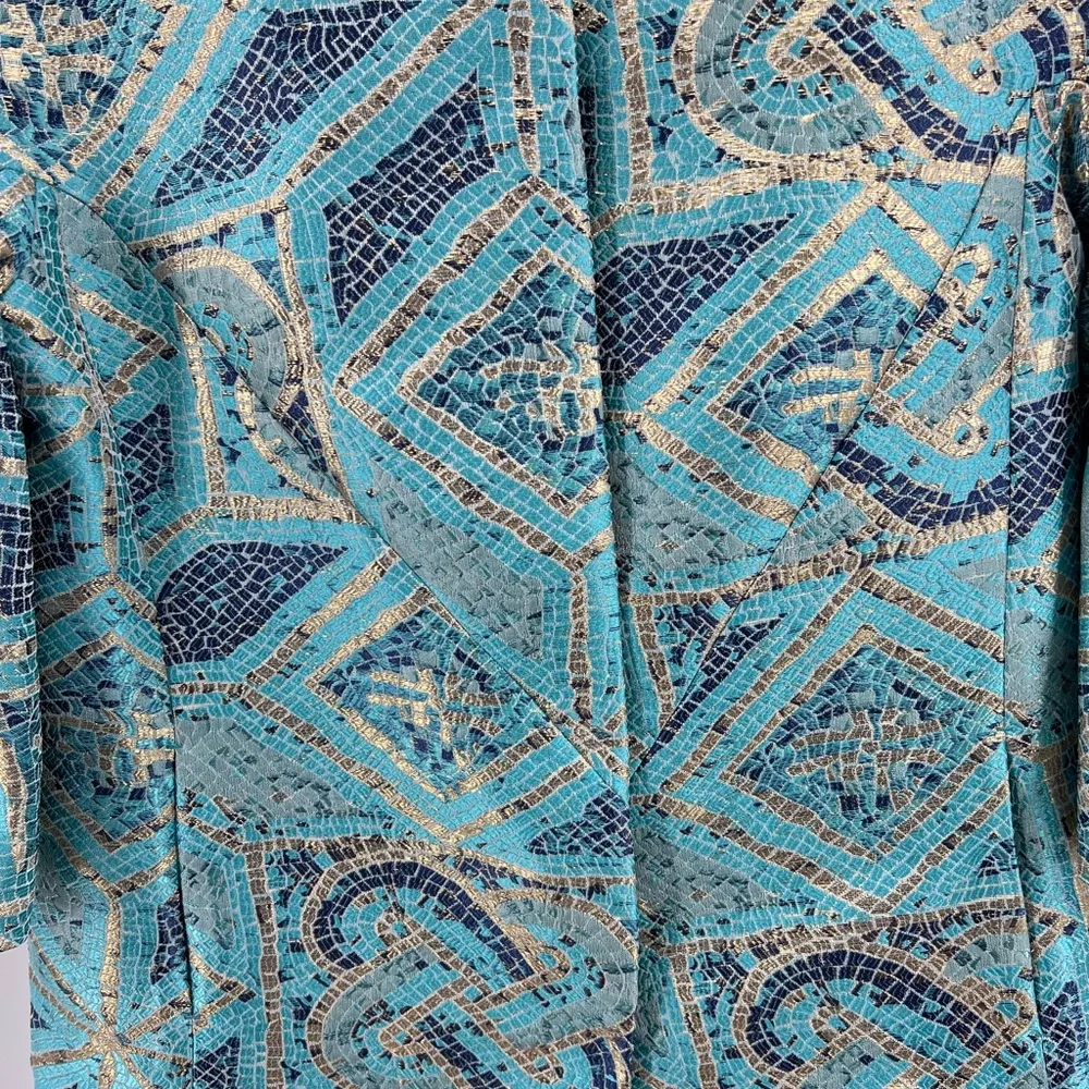 Chico's Turquoise Mosaic Jacquard jacket 1 8/10 metallic blue teal professional - Image 7