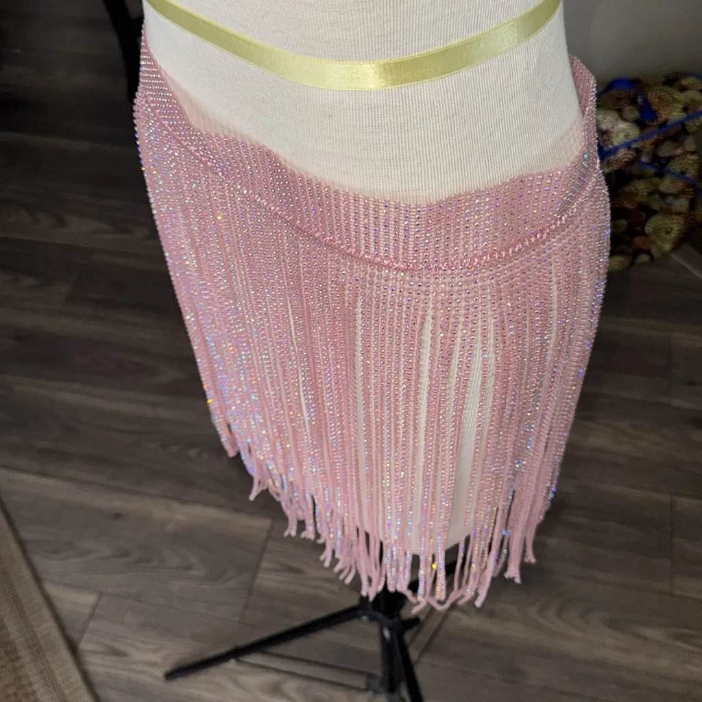Hot & Delicious Pink Beaded Fringe Mini Skirt or belt - Image 9