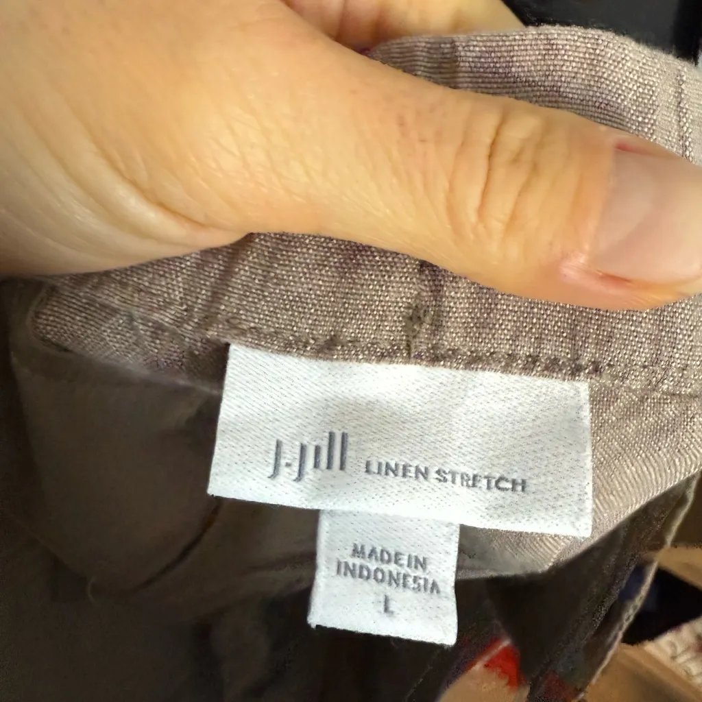 J. Jill Light Brown Linen Blend Pull On Cropped Pants Size L - Image 3