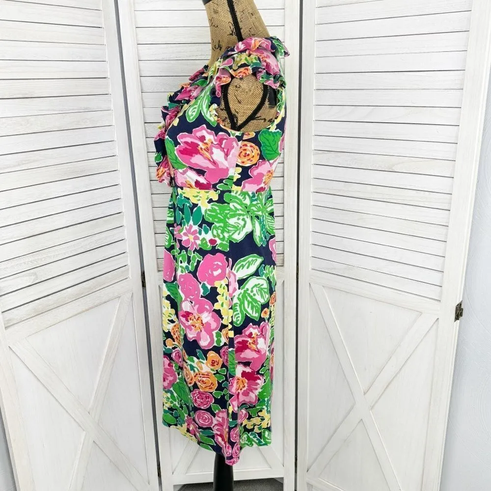 Lilly Pulitzer Clare Floral Ruff Trim Silk Jersey Knit Dress XS Gateway Garden - Image 3
