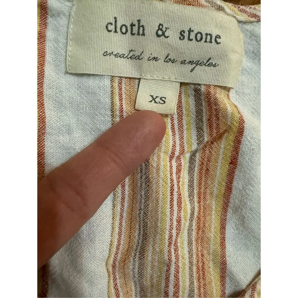 Anthropologie Cloth & Stone Striped Linen Blend Cropped Top Tie Waist Sz XS - Image 3