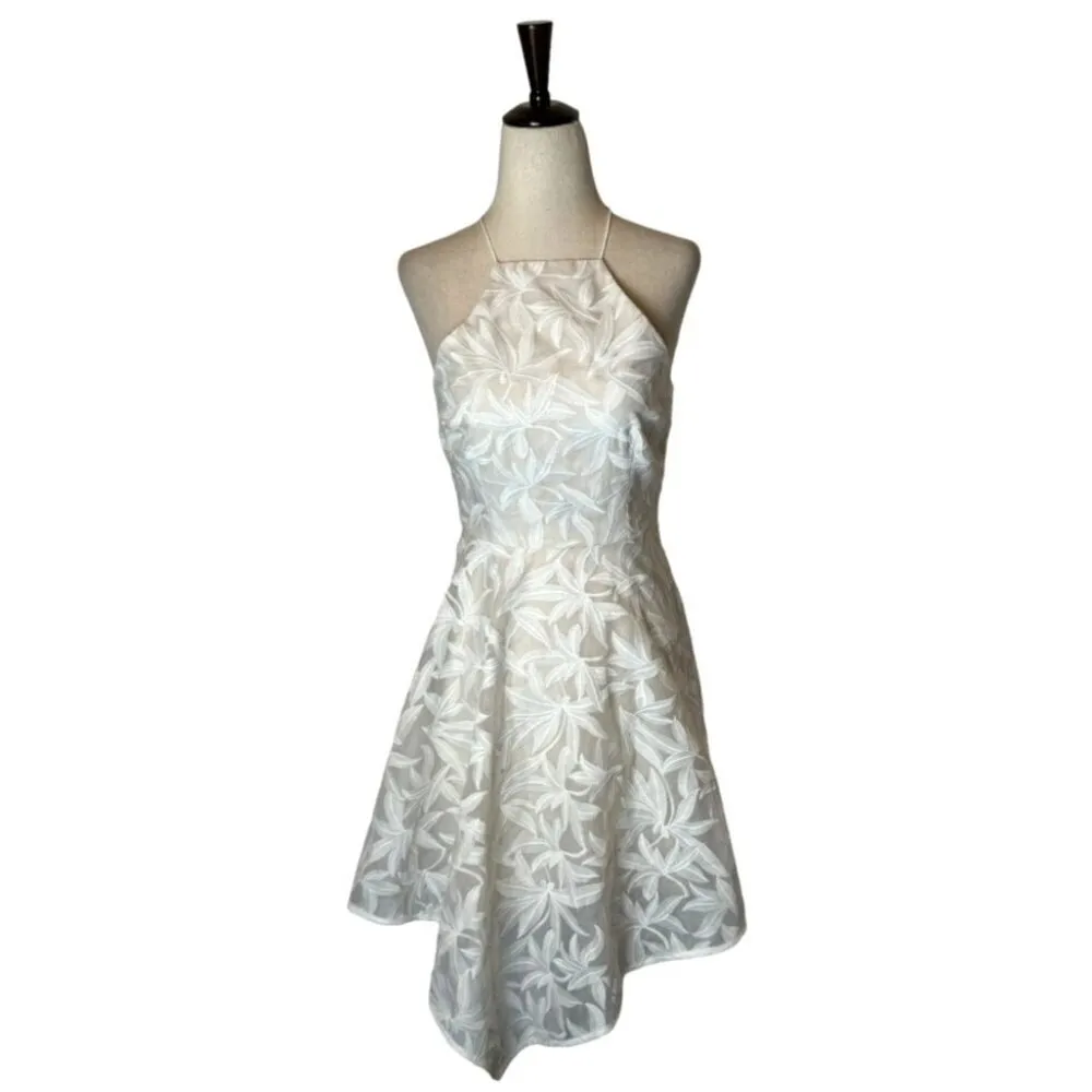 Keepsake Dress Women XS Ivory White Floral Lace Halter Neck Asymmetric Hem‎ Mini - Image 3