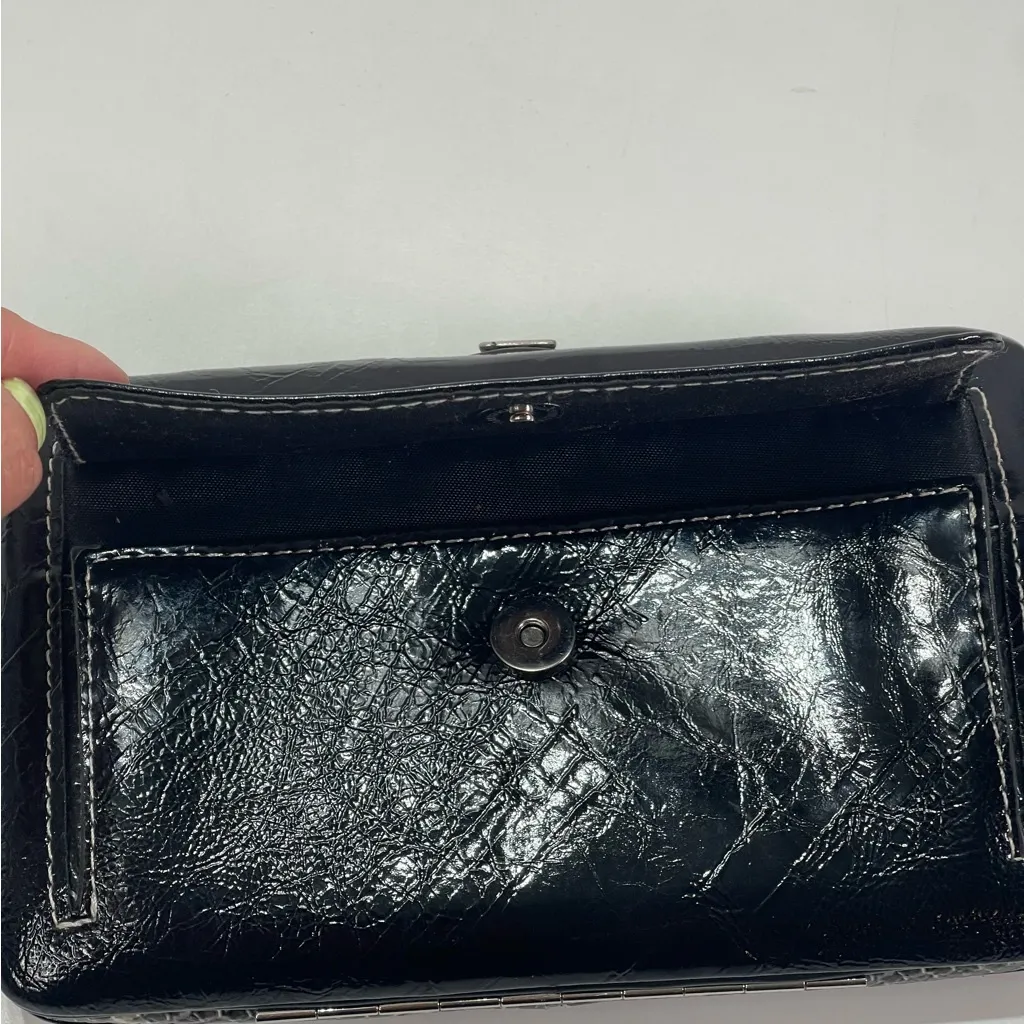 Vtg Y2K Faux Snake Print Studded Rhinestone Clasp Clutch Wallet Purse Checkbook Black - Image 10