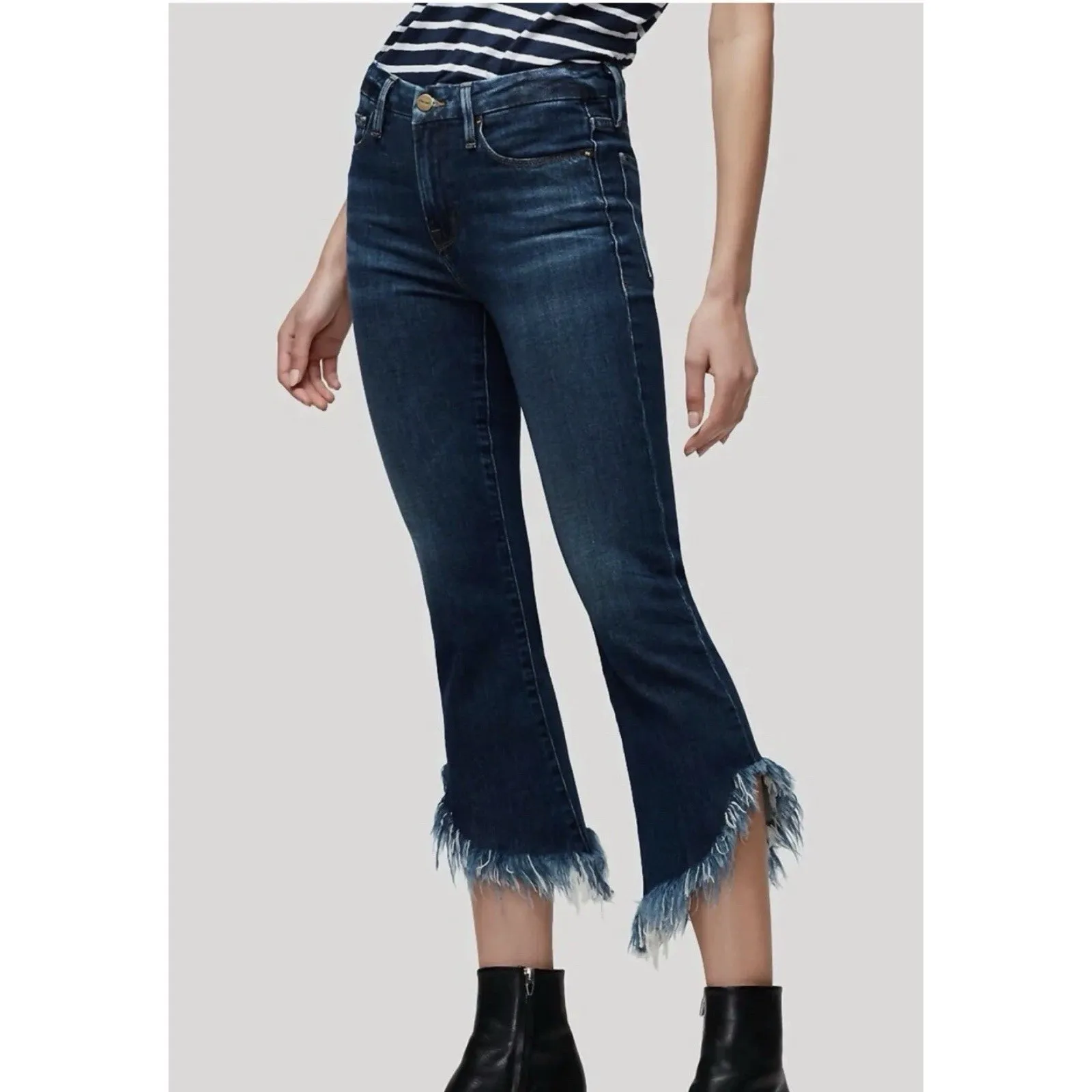 FRAME Le Crop Mini Boot Jeans Women’s 27 Dark Wash Fringe Hem High Rise - Image 7