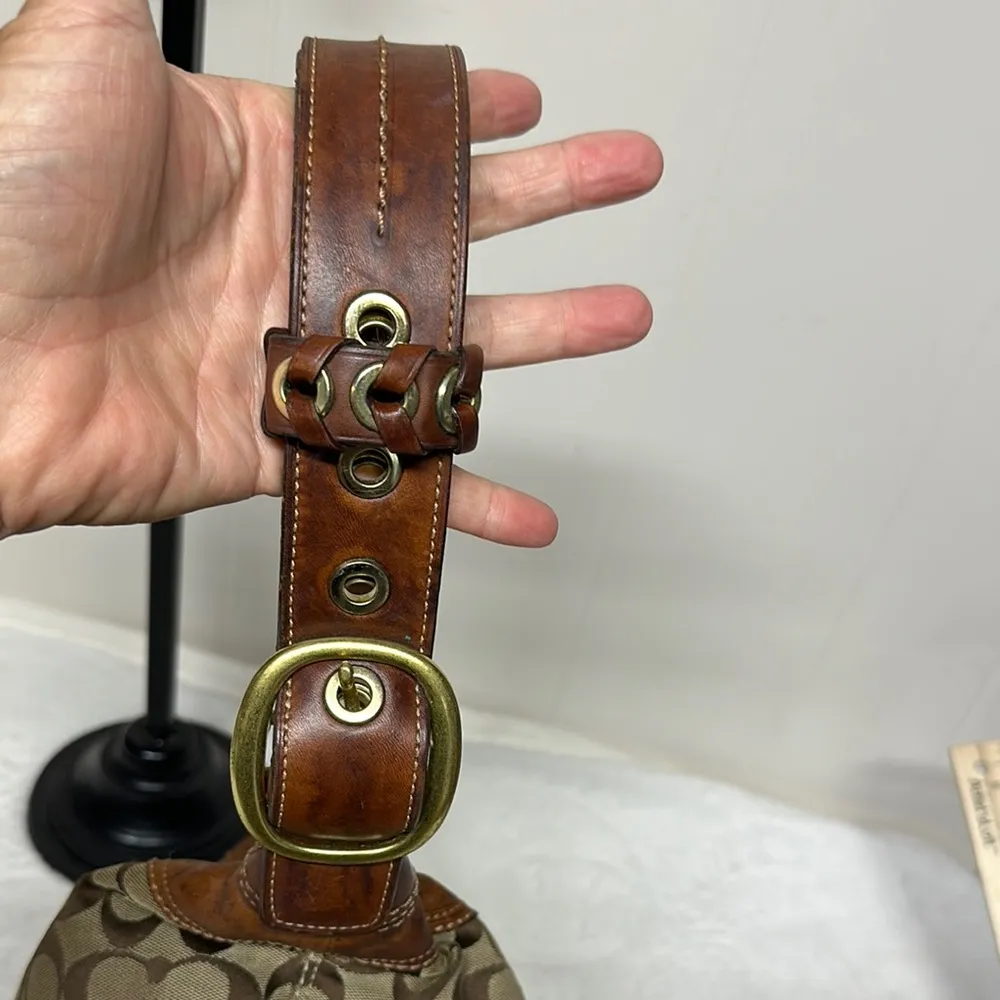 Vintage Coach Bucket Bag Brown Signature Shoulder/ Crossbody with Leather Trim - Image 6