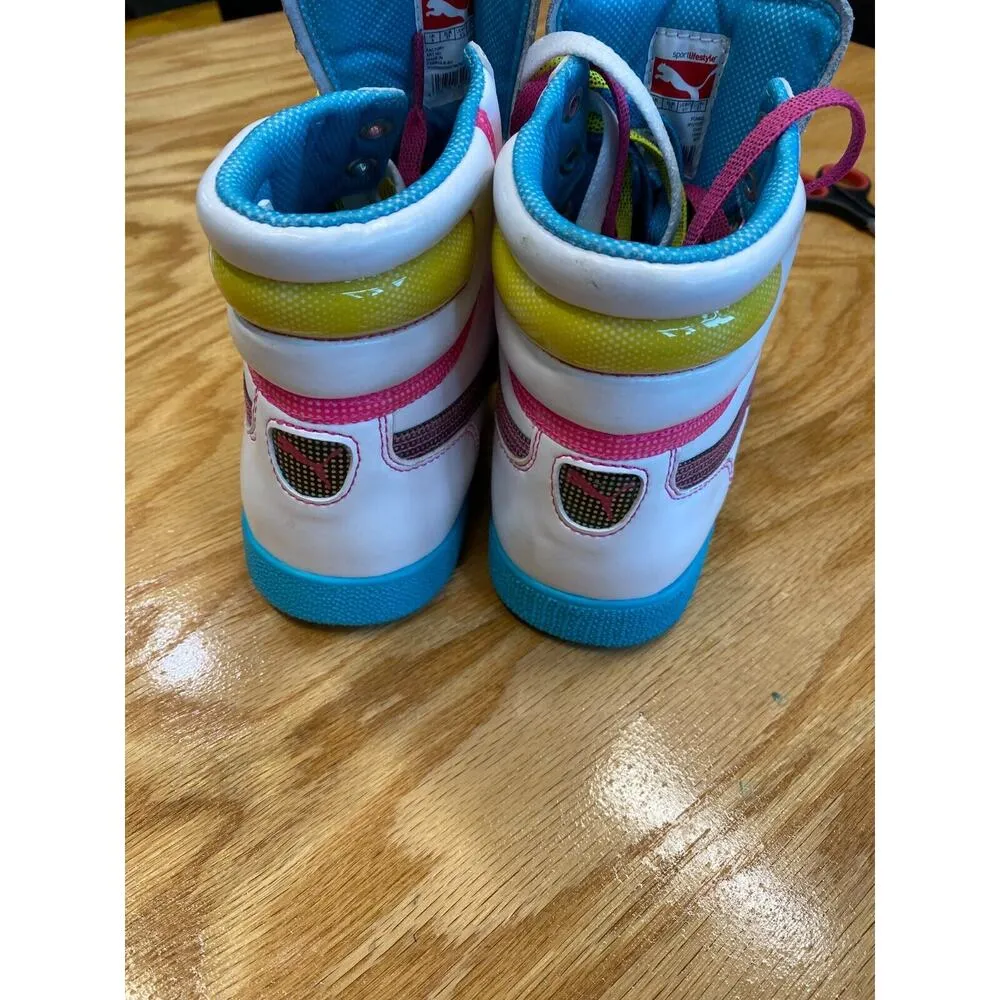 Puma First Round Athletic Shoes Women's 6.5 White Leather Lace Up High Top S13 - Image 4