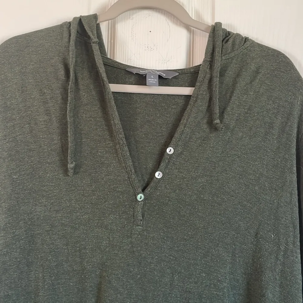 Market & Spruce Womens Salvatrice Henley Top Olive Hooded Roll Tab Knit, Size L - Image 2