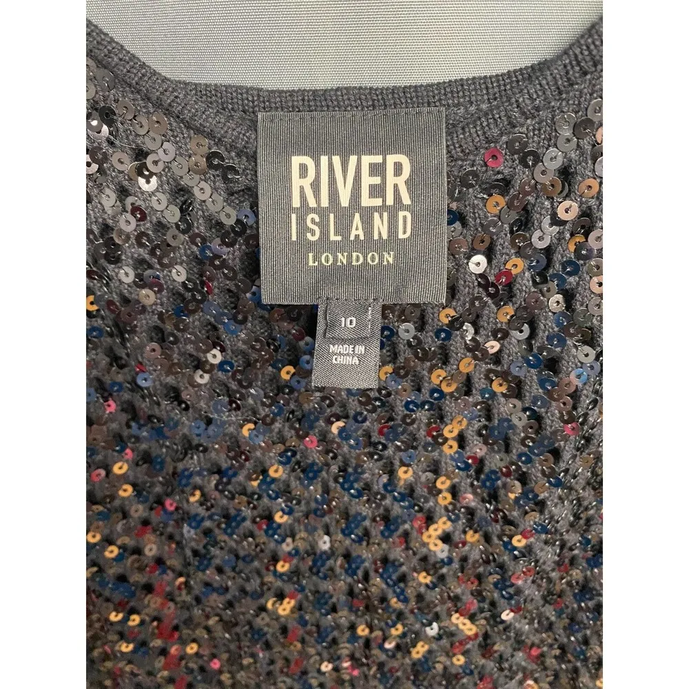 River Island Mini Dress Women 6 Black Sequin Scoop Neck Cocktail Sleeveless B48 - Image 5