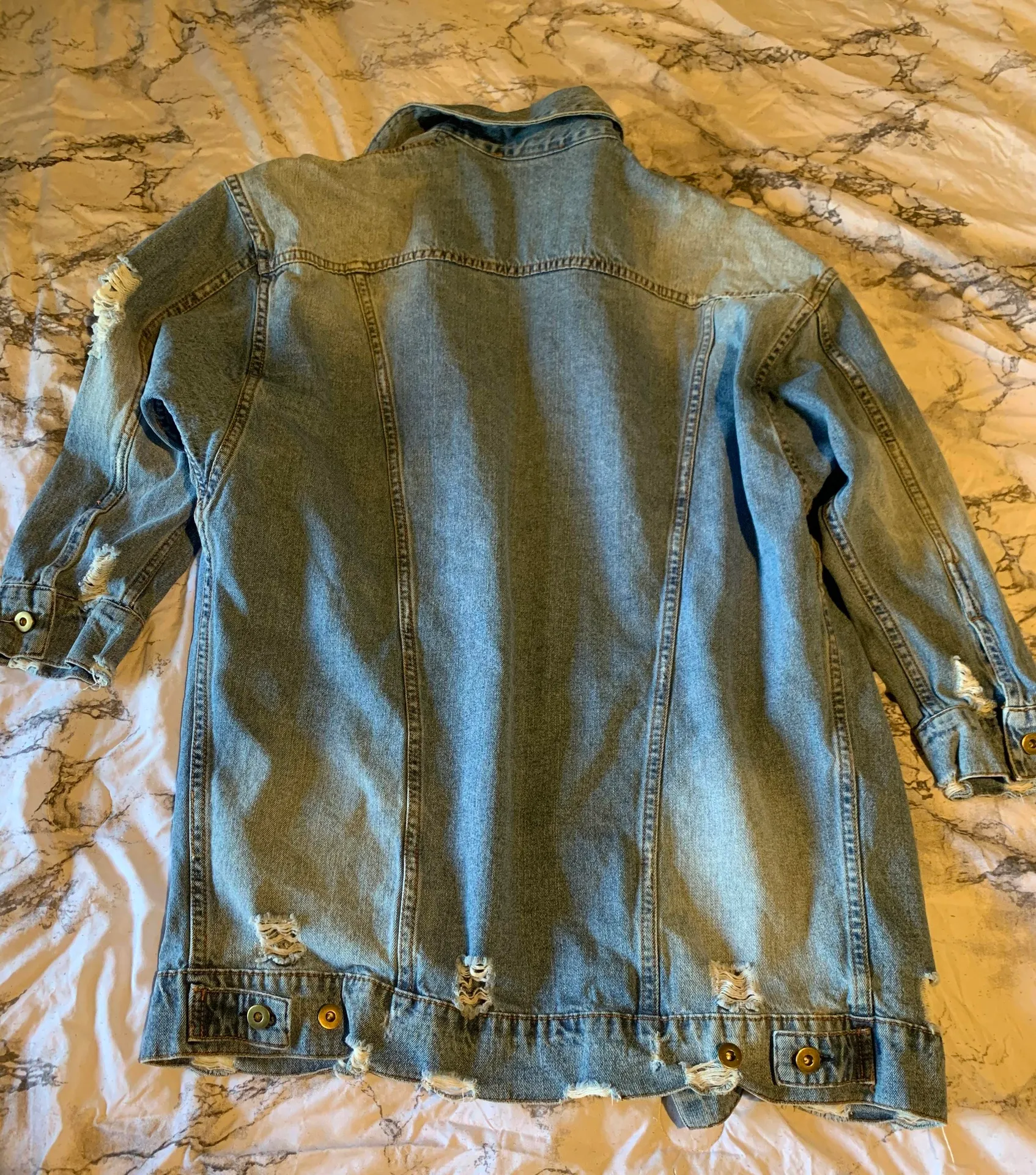 Distressed Trench Jean Jacket Blue Size L - Image 6
