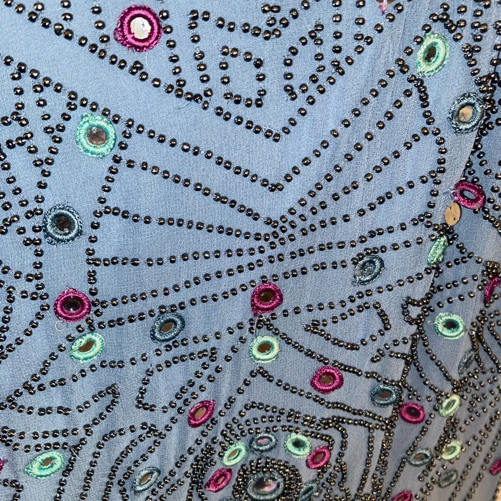 ASOS Blue Pink Beaded Mirror Embroidered Sleeveless Special Occasion Maxi Dress Size XS - Image 10