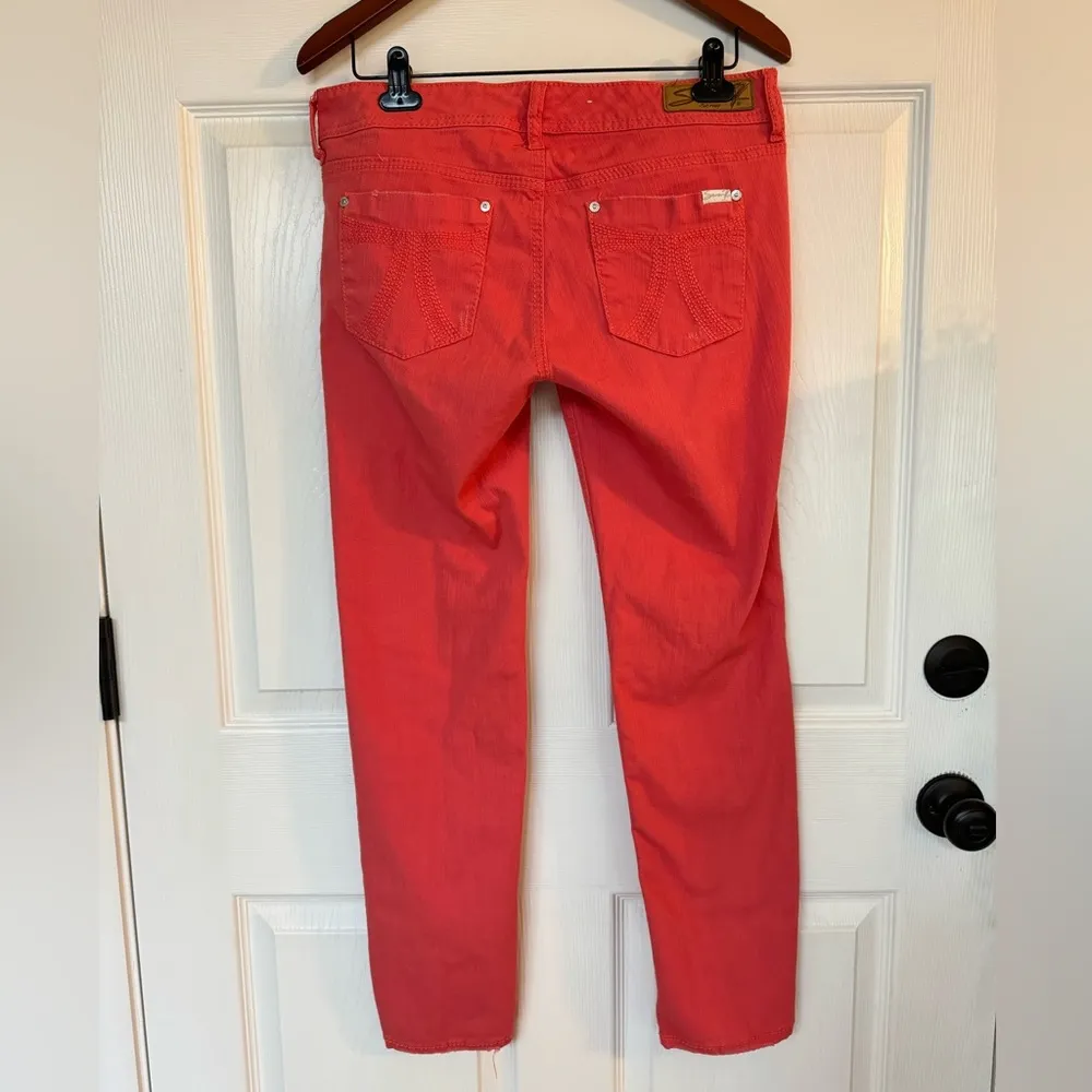 7 For All Mankind Skinny Jeans - Size 8 - Orange Coral, Stretchy, Comfortable - Image 4