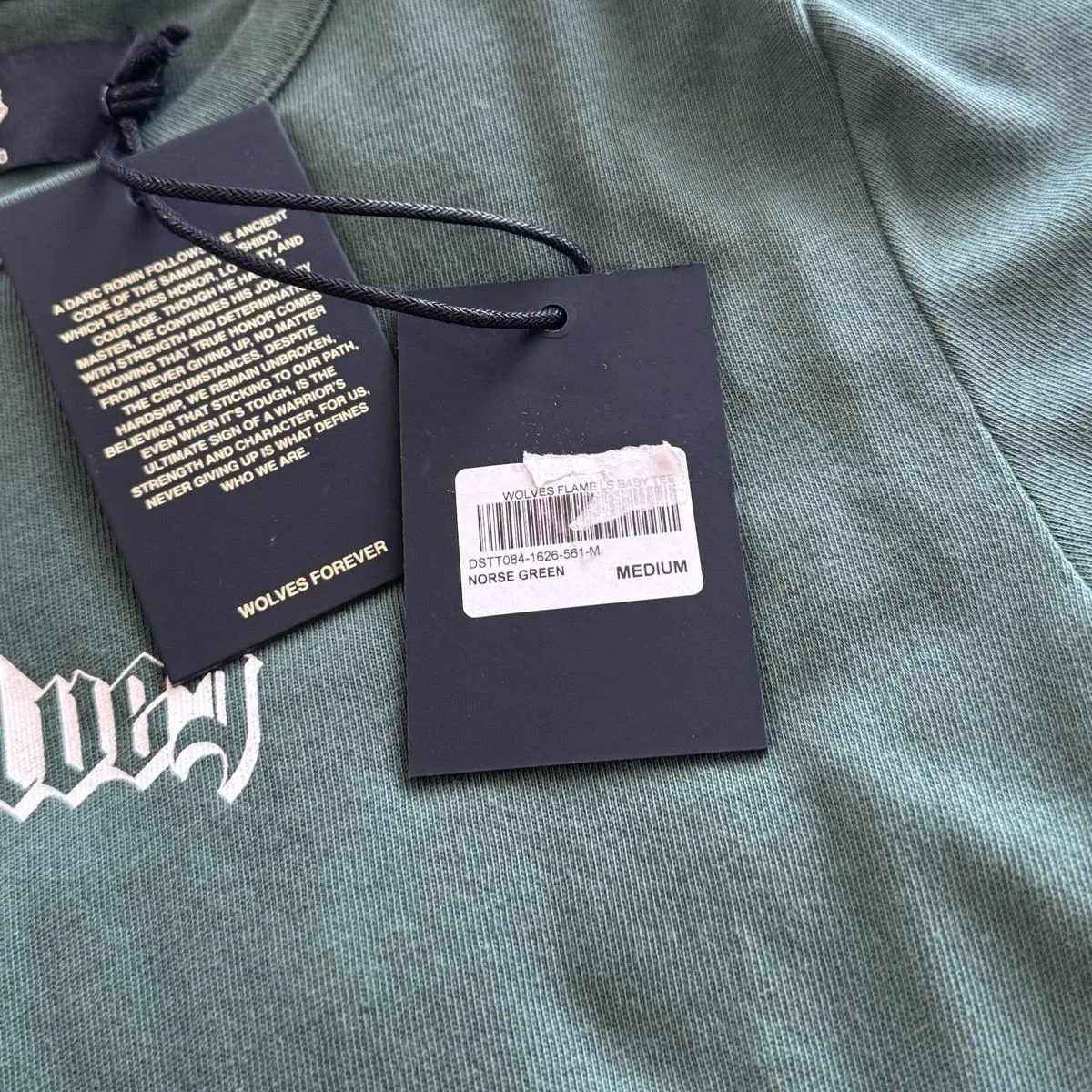 Darc Sport Wolves Flame Long Sleeve Baby Tee Norse Green Size Medium - Image 8