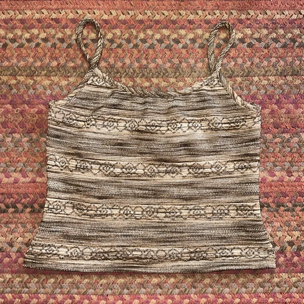 VTG BROWN STRIPE KNIT STRIPE CAMI TANK Size L - Image 4