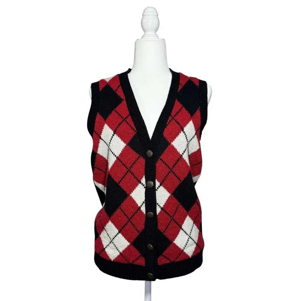 Vintage Alfred Dunner Vest S Argyle Sweater Gold Button Academia Preppy USA Made - Image 2