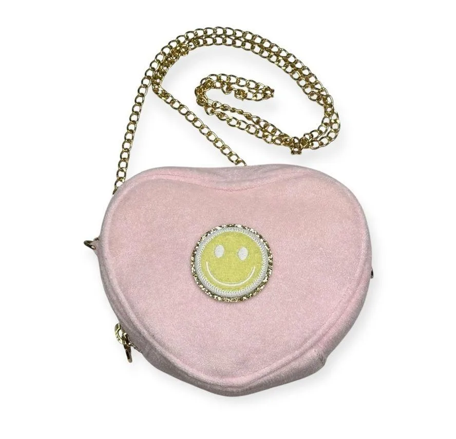 SCL x Target ☻︎ Terry Heart Crossbody Bag ☻︎ Smiley L Initial Patches ☻︎ Pink ☻︎ - Image 3