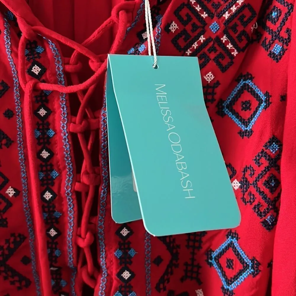 Melissa Odabash Red Nadja Embroidered‎ Short Mini Women's Dress size Small - Image 6